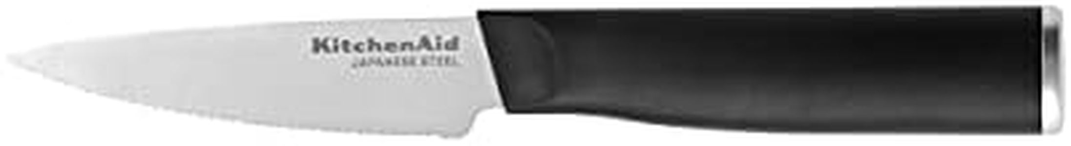 KitchenAid Classic Serrated Paring Knife with Custom-Fit Blade Cover, 3.5-inch, Sharp Kitchen Knife, High-Carbon Japanese Stainless Steel Blade, Black