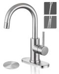 Tohlar Bar Sink Faucet Brushed Nickel, Single Handle Bathroom Faucet for Sink 1 or 3 Hole, Wet Bar/Pre-Kitchen Faucet with 4-Inch Deck Plate & Sprayer, Bathroom Sink Faucet with 360°Swivel Spout