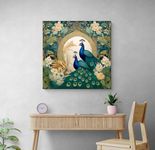 999STORE Majestic Peacocks in Bloom: Elegant Nature-Inspired Canvas Painting for Luxury Home Decor and Floral Wall Art(FLP24X240297)