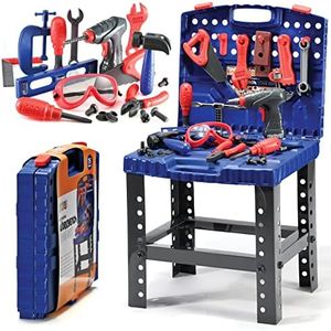 Play22 Kids Tool Workbench 76 Set - Kids Tool Set with Electronic Play Drill - STAM Educational Pretend Play Construction Workshop Tool Bench - Pretend Play Tool Set Build Your Own Kids Tool Box