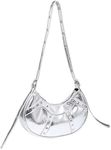 GORGLITTER Women's Y2K Clutch Studded PU Leather Shoulder Tote Handbag Adjustable Strap Boho Bags Silver one-size