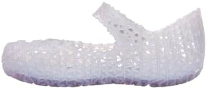 mini melissa Campana Papel Ballerina for Babies, Toddlers - Comfortable & Cute Close-Toe Jelly Flat Shoes with Mary-Jane Strap & Interwoven Cut-Out Design, Pearly Blue, 6