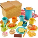 HERSITY Tea Party Set Picnic Toy, Afternoon Tea Playset with Dessert Picnic Basket and Mat, Pretend Play Food Gifts for 3 4 5 Years Kids Toddler Girls
