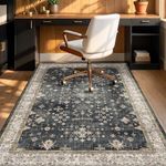 JTJ Desk Rug 5' x 6', Black Boho Office Rug for Rolling Chairs, Washable