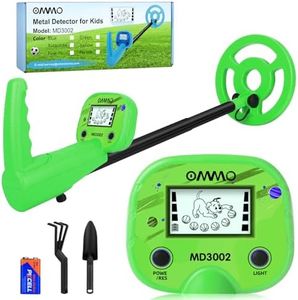 OMMO Metal Detector, LCD Display Metal Detector For Kids 3-10, Adjustable Aluminum Stem 17-32'', IP68 Waterproof Metal Detector with Backlit, Portable Outdoor Metal Detector, Birthday