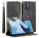 TTYSHTT for Motorola Moto G14 Case and 2 Tempered Glass Screen Protector, Leather Wallet Phone Case with Card Slots Magnetic Closure Kickstand Protective Cover for Motorola Moto G14 - Black