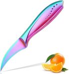 WELLSTAR Birds Beak Paring Knife, 2.5 Inch Peeling Knives with Rainbow Titanium Coated High Carbon Stainless Steel Curved Blade for Fruit and Vegetable Garnishing Cutting