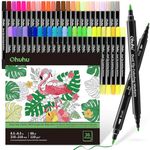 Ohuhu Brush Pen Set 48 Colours & Coloring Book Set Fine & Brush Dual Tip Brush Pens Water-Based Markers Water Colour Set For Adults Coloring Calligraphy Drawing Sketching Bullet Journal, Multicolour