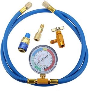 Aupoko R134A Recharge Hose Kit with Gauge, 59'' AC Refrigerant Recharging Hose with 1/2" Female R134A Can Tap Refrigerant Dispenser, R134A Quick Couple, and R410A Straight Swivel Adapter