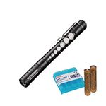 Nitecore MT06MD 180 Lumen Nichia LED Medical Penlight Flashlight For Doctors, Nurses and EMTs with 2x AAA Batteries & Lumen Tactical Battery Organizer (Black w/Pupil Gauge)