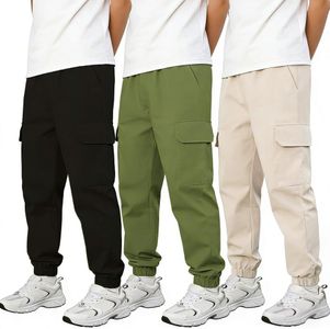 xueteox 3-Pack Boys Quick Dry Cargo Pants, Lightweight Athletic Joggers Outdoor Hiking Sweatpants for Kids Size 8-12Y (US, Age, 12 Years, Black/Green/Apricot 3-Pack)