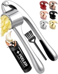 Zulay Kitchen Large Premium Garlic Press Set - Bigger Bowl for Bigger Garlic - Rust Proof & Dishwasher Safe Garlic Mincer Tool - Easy-Squeeze, Easy-Clean Silicone Garlic Peeler & Brush (Chrome)