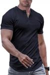 JMIERR Men's Muscle Slim Fit Button Henley Shirts Summer Crewneck Short Sleeve Longline Fitted T Shirt Gym Workout Athletic Tees Shirt for Men, S, Dark Grey