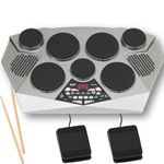 Pyle Pro Electronic Drum kit - Portable Electric Tabletop Drum Set Machine with Digital Panel, 7 Drum Pad, Hi-Hat/Kick Bass Pedal Controller USB AUX -Tom Toms, Hi Hat, Snare Drums, Cymbals - PTED06