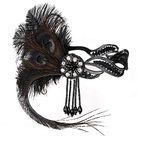 JISEN 1920s Flapper Vintage Peacock Feather Beaded Tassel Headpiece Black