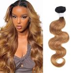 Body Wave Human Hair Bundles Honey Blonde Single Bundle 2 Tone Ombre Bundles Black to Honey Blonde Double Weft Human Hair Bundles 100g (1B/27, 24 Inch)