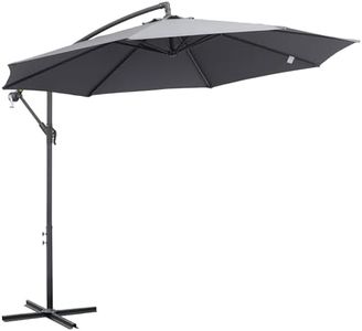 Outsunny 3(m) Garden Banana Parasol Cantilever Umbrella with Crank Handle, 8 Ribs and Cross Base for Outdoor, Hanging Sun Shade, Grey