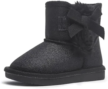 KRABOR Toddlers/Little Girls Boots,Glitter Warm Winter Snow Shoes with Cotton Lining and Cute Bow Black Size 6