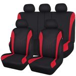 Flying Banner Universal Fit Car Seat Cover Sets Mesh Fabric Splicing Polyester Cover (Full Set, Black and Red)