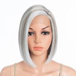 Début Lace Front Wigs for Black Women Bob Wigs for White Women Synthetic Hair 9.5" 120g Grey Straight Swiss Lace Heat Resistant Fibers Half Hand Tied (9.5 Inches, PD T30W/60F/60M)