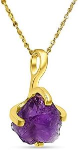 Natural raw amethyst chain pendant necklace with yellow gold over 925 sterling silver, February birthstone dainty solitaire gift for her, uniquelan jewelry (amethyst)
