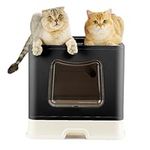 Vealind Jumbo Cat Litter Tray Large with Hood, Covered Cat Litter Box for Cats Reduce Smell, Extra Large Top Entry Cats Litter Box Enclosure, Foldable High Sided Cat Litter Trays with Scoop(Black)