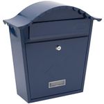 Burg-Wachter MB01MB Midnight Blue Classic Wall Mounted Galvanised Steel Lockable Weatherproof Post Box - 36x37x13cm