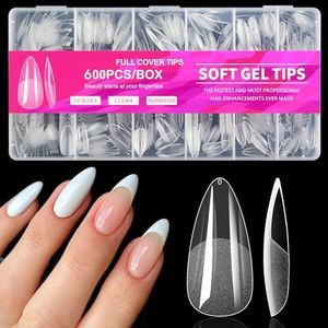 AddFavor 600pcs Almond Nail Tips, Medium Almond Gel X Nail Tips Clear Fake Nails Full Cover Acrylic Nail Tips for Extension Nail Manicure Salon Home DIY