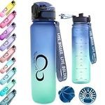 34 oz Insulated Water Bottle with 32 oz Timed Marker - Cute Gym Water Bottles with Fruit Infuser & Shaker - For Workout Fitness Travel - Locking Flip Lid (Twilight, 34oz)