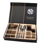 Artek 24-Piece Black Stainless Steel Flatware Cutlery Set for 6 | Includes Dinner Spoons, Forks, Knives & Teaspoons – Modern Silverware Set with Elegant Gift Box for Weddings, Anniversaries