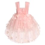 IDOPIP Flower Girls Butterfly High Low Tutu Dress for Kids Baby First Communion Wedding Party Dresses Toddler Little Princess Pageant Birthday Baptism Prom Tulle Gowns Pink Flower 5-6 Years