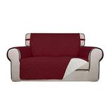 PureFit Reversible Quilted Sofa Cover, Water Resistant Slipcover Furniture Protector, Washable Couch Cover with Non Slip and Elastic Straps for Kids, Pets (Loveseat, Red/Ivory)