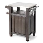 Keter Outdoor Grill Prep & Serving Cart, Stainless Steel Top, 68-Gal, Brown