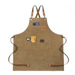 Vikuces Kitchen Apron for Men Women,Chef BBQ Grill Work Apron with Pockets, Adjustable Neck Strap Tools Apron for Garden, Craft Workshop and Garage (Brown)