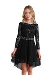 CHICTRY Girls Elegant Lace Flower Girl Dress Long Sleeve A-Line High Low Hem Wedding Birthday Party Dress Black 15-16 Years