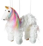 Artisan Owl Rainbow Mane Magical Unicorn Marionette Puppet - Wooden Feet and Detachable Strings (White)