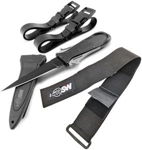 SPEARFISHING WORLD Serrated Edge Squeeze Lock Stainless Steel Knife for Spearfishing, Freediving & SCUBA Diving