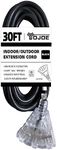 YOJOE 30 Foot 10/3 Lighted Outdoor Extension Cord with 3 Power Outlets - 10 Gauge 3 Prong SJTW Heavy Duty Black Extension Cable with 3 Prong Grounded Plug for Safety,UL Listed