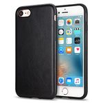 TENDLIN Compatible with iPhone SE 2022 Case (3rd Gen)/iPhone SE 2020 Case (2rd Gen)/iPhone 8 Case/iPhone 7 Case Leather Back Flexible TPU Silicone Hybrid Slim Case (Black)