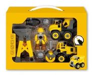 SHIPEASE Friction Powered Building Construction Truck Set with Screwdriver Unbreakable Engineering Excavator Truck for Kids Boys Girls Assembly Toy Pull Back Vehicles (Multicolor)