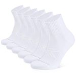 Closemate Mens Athletic Ankle Socks 6 Pairs Black Quarter Running Cotton Wicking Cushioned Socks for Women Non Slip Anti Blister Breathable Performance Mens Socks（6 White-A, Size L)