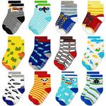 Toddler Non Slip Socks- 12 Pairs Anti Skid Kids Socks Cute Crew Grips Socks for Boys Girls Children（#3 Cartoon Style 1-3T)