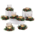 Romadedi Christmas Candle Holder Glass：8Pcs Tealight Holders with Wreath Ring for Table Centrepiece Votive Christmas Decorations for Home Decor Party Dining Wedding Living Room Ornaments Xmas Gift