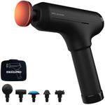 Homedics Pro Power Handheld Physiotherapy Massager Gun - Professional Deep Tissue Physio Massaging Gun, Heated Head to Aid Relief of Muscle Tension, 6 Massage Heads, Cordless, Rechargeable - Black