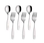 Exzact Children Cutlery 6pcs Stainless Steel Flatware Set/Kids Toddler Fork and Spoon - 3 x Forks, 3 x Dinner Spoons - Dog & Bunny Engraved