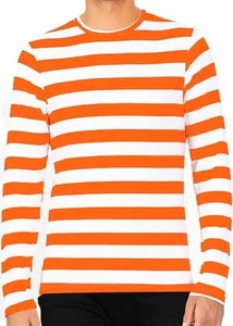 Men's Long Sleeve Crew Neck Top Orange White Stripes 2X