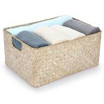 IGNPION Seagrass Storage Opened Basket Living Room Decorative Basket Woven Wicker Towel Basket Desktop Basket Bathroom Storage Organiser Box, Shelves & Desks Multipurpose Storage Hamper,Whitewash