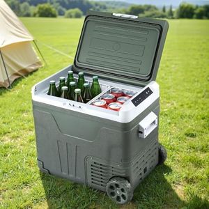12V Portable Fridge, 50L Car Fridge Freezer With Wheels Electric Cooler -20°C to 20°C, Portable Refrigerator 12/24V DC 100-240V AC for Travel Van RV Camper Camping Caravan SUV Tailgating