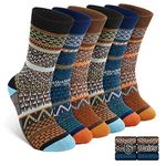 6 Pairs Warm Wool Cotton Socks for Men and Women, Winter Cabin Socks Men, Luckit Unisex Knit Cozy Vintage Patterned Socks (Retro puzzle)