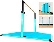 MARFULA 4FT Gymnastic Bar with Mat Set Gymnastics Horizontal Bar Gymnastics Kip Bar Teal Bar for Kids Home Use